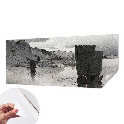 Removable wall mural wallpaper with an evening bay motif