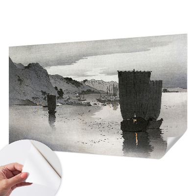 Removable wall mural wallpaper with an evening bay motif