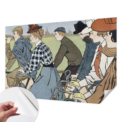 Peel and stick wall mural for living room featuring a vintage bicycle scene