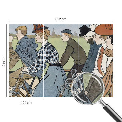Peel and stick wall mural for living room Vintage cyclists