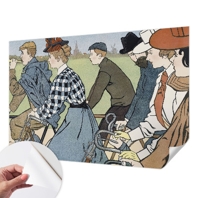 Peel and stick wall mural for living room featuring a vintage bicycle scene