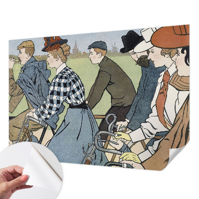 Peel and stick wall mural for living room featuring a vintage bicycle scene