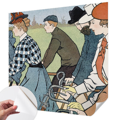 Peel and stick wall mural for living room featuring a vintage bicycle scene