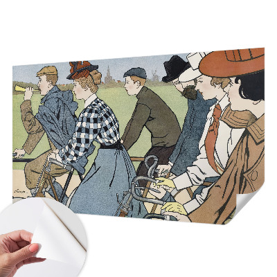 Peel and stick wall mural for living room featuring a vintage bicycle scene