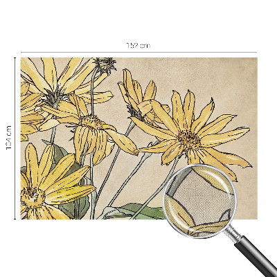 Nursery wall mural with watercolor flower illustrations