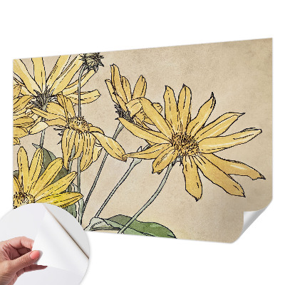 Nursery wall mural with watercolor flower illustrations