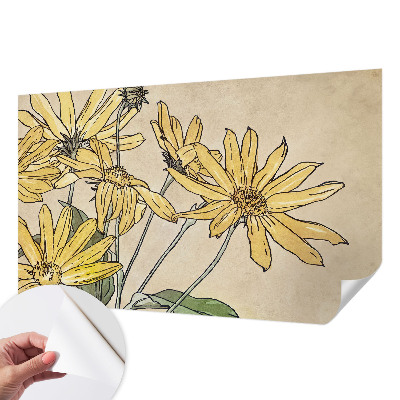 Nursery wall mural with watercolor flower illustrations