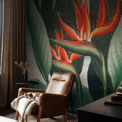 Peel and stick wall mural with an exotic floral design