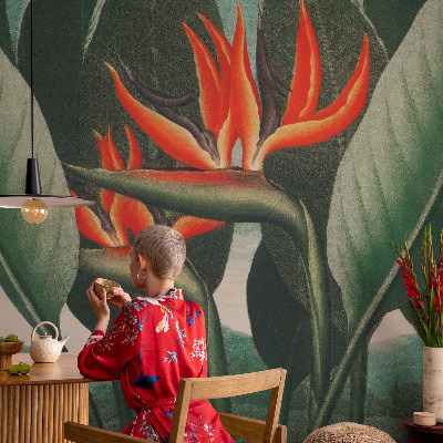 Peel and stick wall mural with an exotic floral design