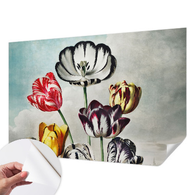 Children's wall mural with a colorful tulip design