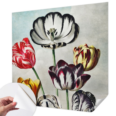 Children's wall mural with a colorful tulip design