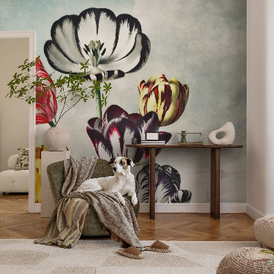Children's wall mural with a colorful tulip design