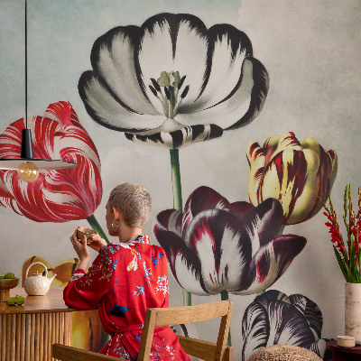 Children's wall mural with a colorful tulip design