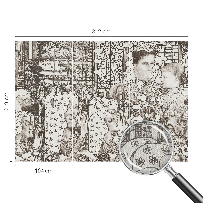 Baby room wall mural with floral portraits