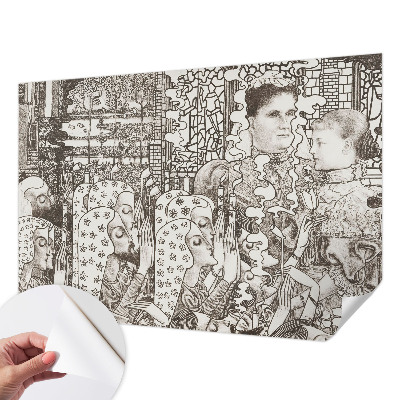 Baby room wall mural with floral portraits