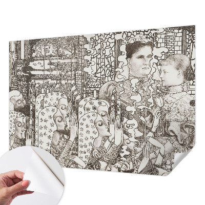 Baby room wall mural with floral portraits