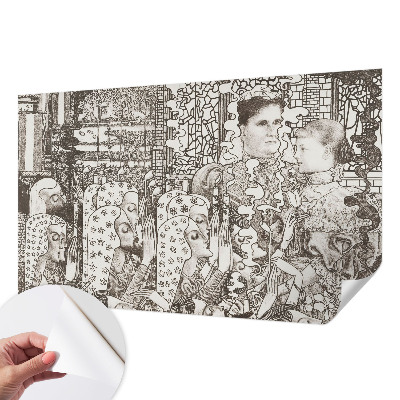 Baby room wall mural with floral portraits