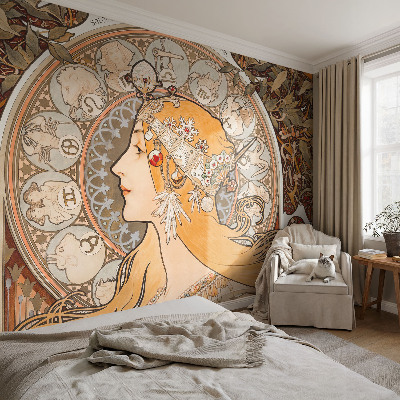 Peel and stick wallpaper mural with a zodiac-inspired elegant design