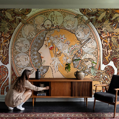 Peel and stick wallpaper mural with a zodiac-inspired elegant design