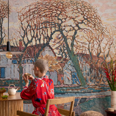 Removable wall mural featuring an idyllic landscape