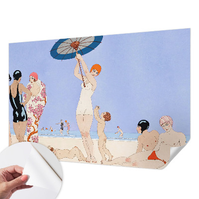 Peel and stick wall mural for bedroom with a retro beach design