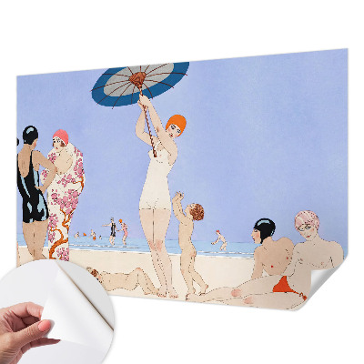 Peel and stick wall mural for bedroom with a retro beach design