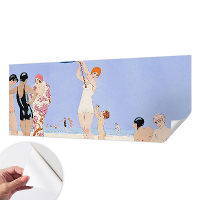 Peel and stick wall mural for bedroom with a retro beach design