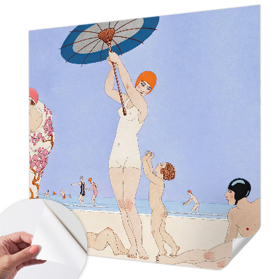 Peel and stick wall mural for bedroom with a retro beach design