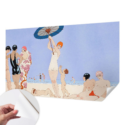 Peel and stick wall mural for bedroom with a retro beach design