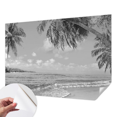 Self-adhesive wall mural with a tropical paradise design