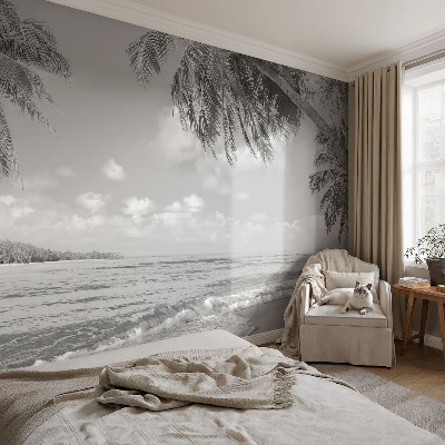 Self-adhesive wall mural with a tropical paradise design