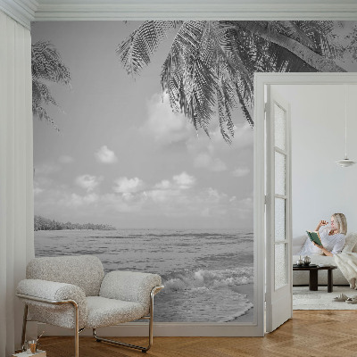 Self-adhesive wall mural with a tropical paradise design
