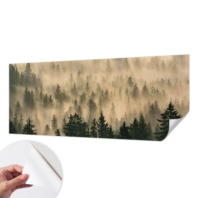 Peel and stick wall mural for living room with a forest fog design