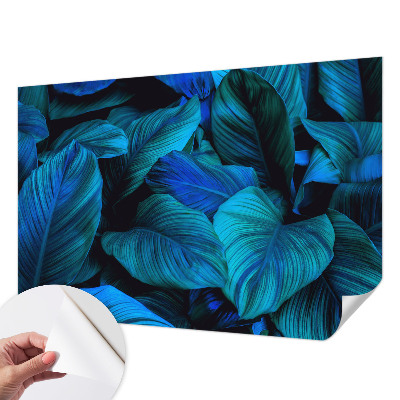Stick-on wall mural Blue leaves