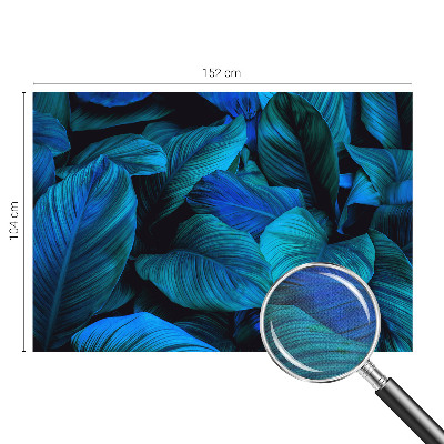 Stick-on wall mural with blue leaf pattern
