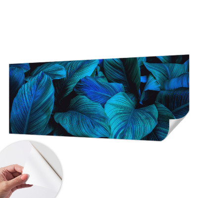 Stick-on wall mural with blue leaf pattern