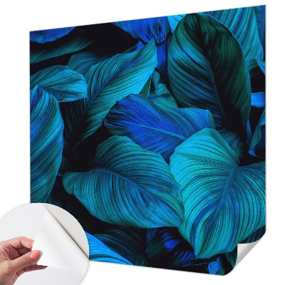 Stick-on wall mural Blue leaves