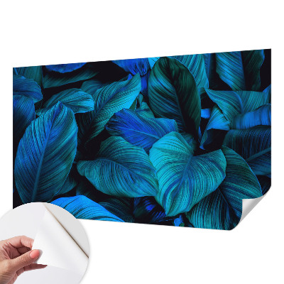 Stick-on wall mural Blue leaves