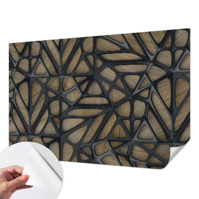 Children's wall mural with a wooden net design