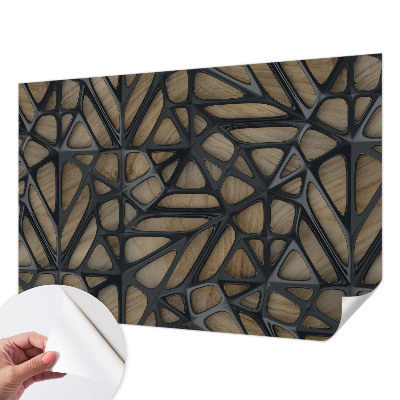 Children's wall mural with a wooden net design