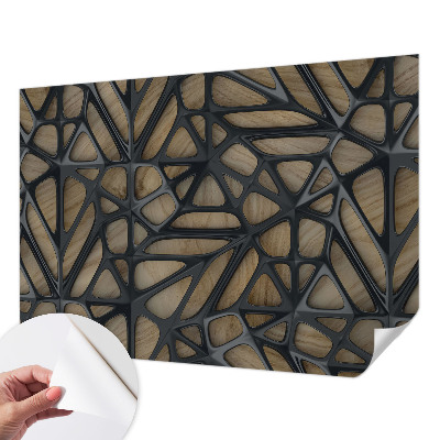 Children's wall mural with a wooden net design