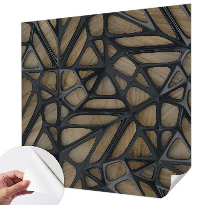 Children's wall mural with a wooden net design