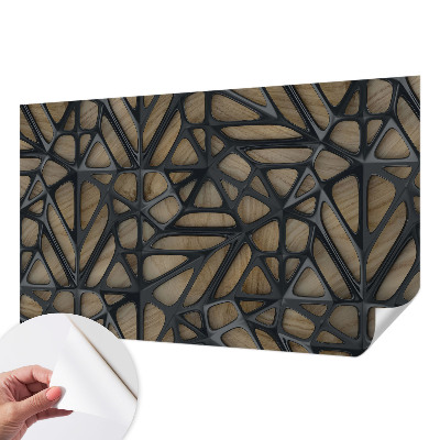 Children's wall mural with a wooden net design