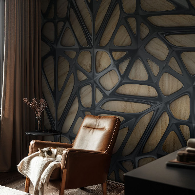 Children's wall mural with a wooden net design