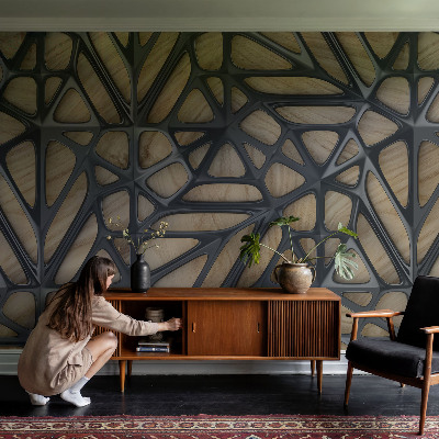 Children's wall mural with a wooden net design