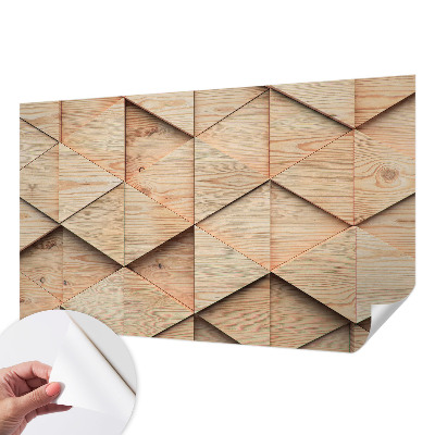 3D photo wallpaper mural with a wooden mosaic design