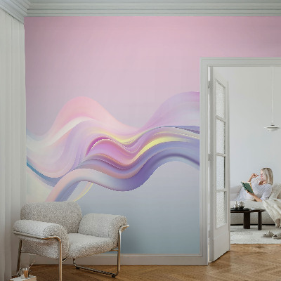 Children's wall mural with colorful wave design