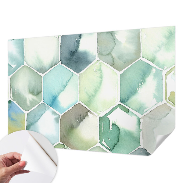 Removable wall mural with a pastel hexagon pattern