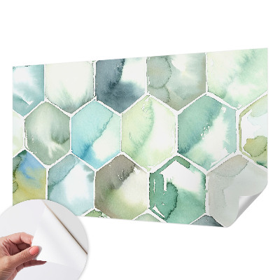 Removable wall mural with a pastel hexagon pattern