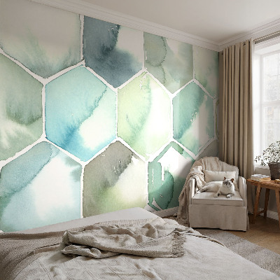 Removable wall mural with a pastel hexagon pattern